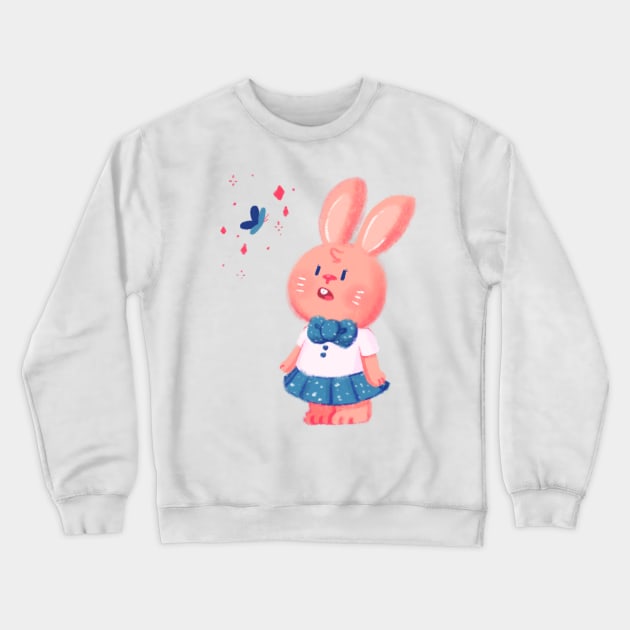 Curious little bunny Crewneck Sweatshirt by Kami Aguiar (skulldragon)